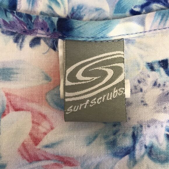Surf Scrubs Top Womens Small Floral Blue Purple White Red Orange - Picture 5 of 7
